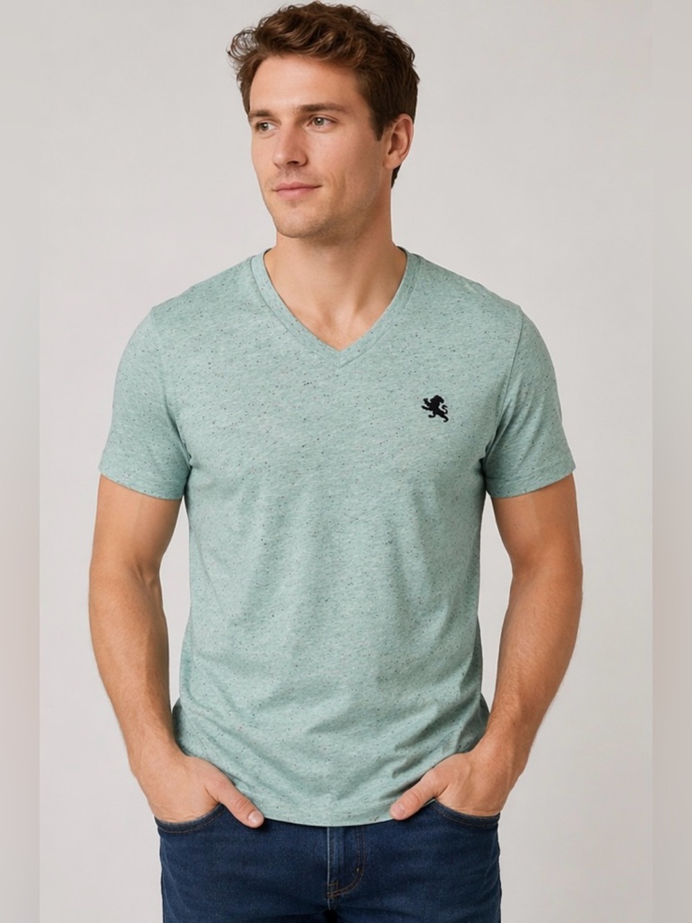 Express V-Neck T-Shirt Men’s Size Large | Mint Green Speckled Tee | New